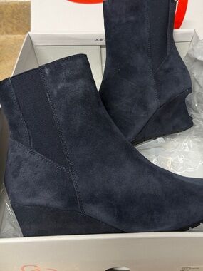 Blondo Navy Suede Wedge Chelsea Booties